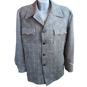 Vintage Men's Suit 44 Blazer 36x31 Trousers Tweed Plaid 1970's Stretch Knit